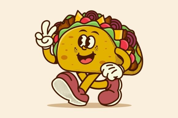 Cute Retro Taco Mascot Cartoon Design Review