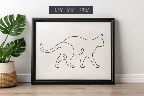 Graceful Walking Cat in One Line Art Review