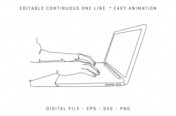 Hands Typing Laptop Continuous Line Art
