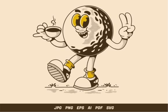 Happy Golf Character Holding Coffee Cup