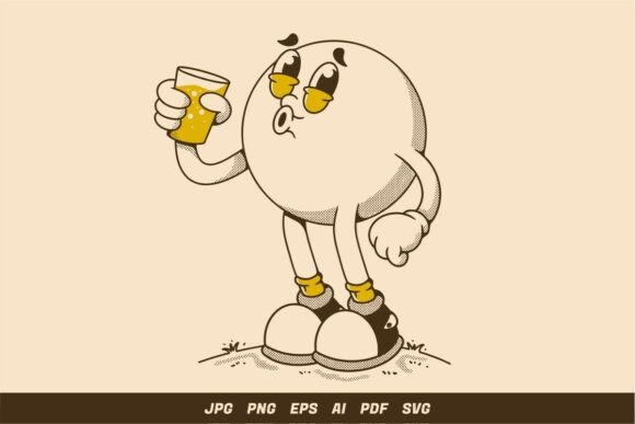 Retro Cartoon Bubble Character with Soda