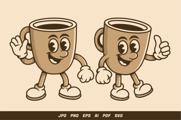 Retro Coffee Cup Character in Two Pose Review