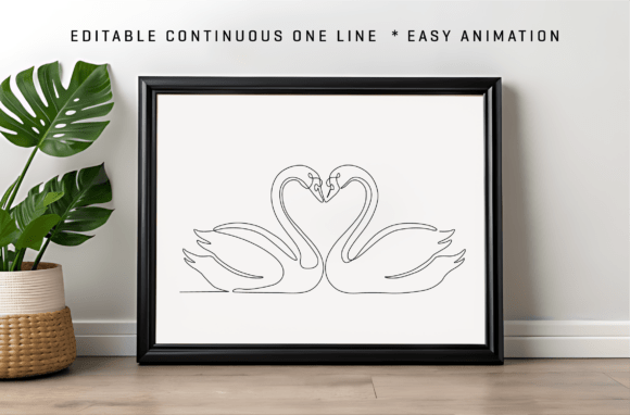 Two Swans Form Heart Continuous Line Art